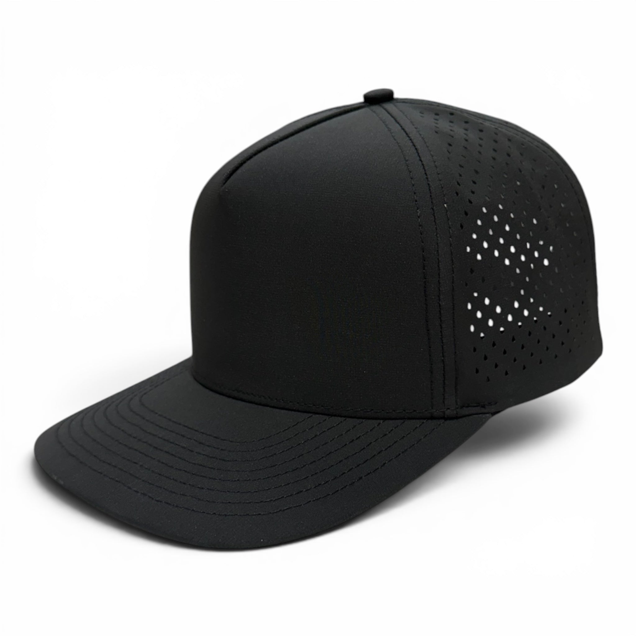 NO LABEL 5 PANEL SNAPBACK - BLACK – Lunar Performance Headwear